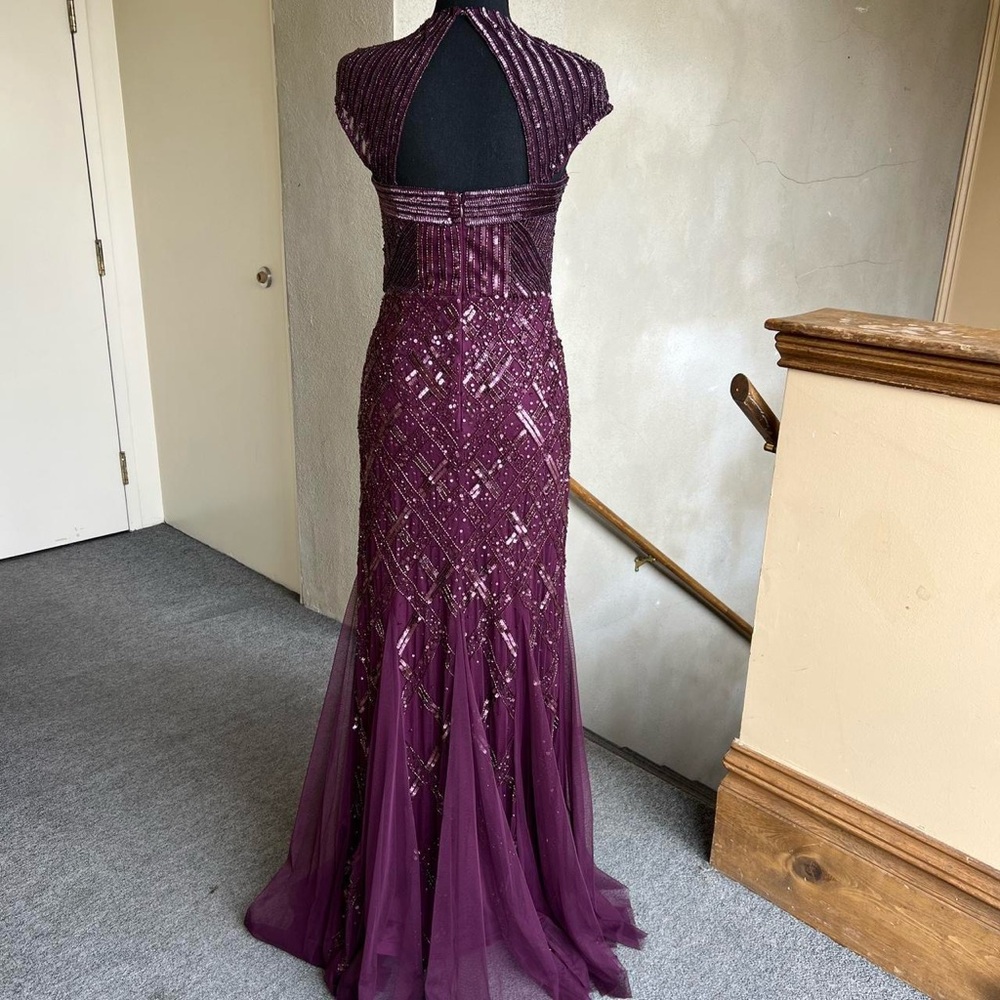 NWT Adrianna Papell Elegant Purple Beaded Evening Gown 1920s Gatsby - Picture 4 of 6